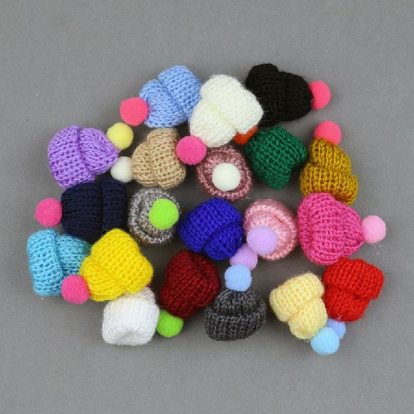 100x/ Set Pom Pom hattar Handgjorda mini fingermössa Xmas Träddekor Stickade hattar för gör-det-själv-hårtillbehör Smyckenstillverkning