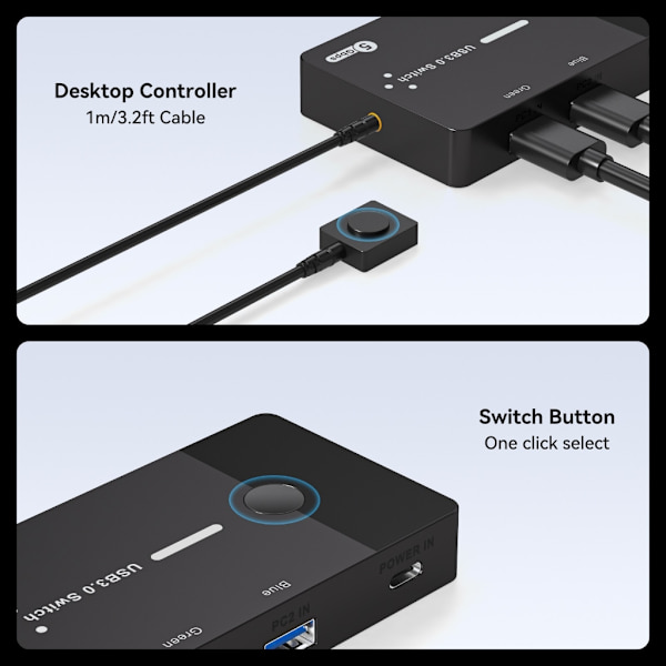 USB KVM-bryter 2 datamaskiner deler 4 USB3.0-brytervelger for PC-bærbar datamaskin