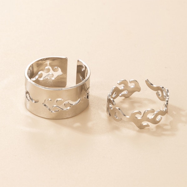 2 st/ set Flame Shape Ringar för kvinnor Enkelt mode Öppna Ring Set Vintage Ring Par Ringar Tillbehör Smycken