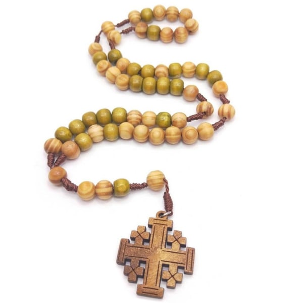 Jerusalem Cross Rosenkrans Halsband Katolska träpärlor hängande kedja för män Kvinnor Unisex Bön Religiös Meditation Present