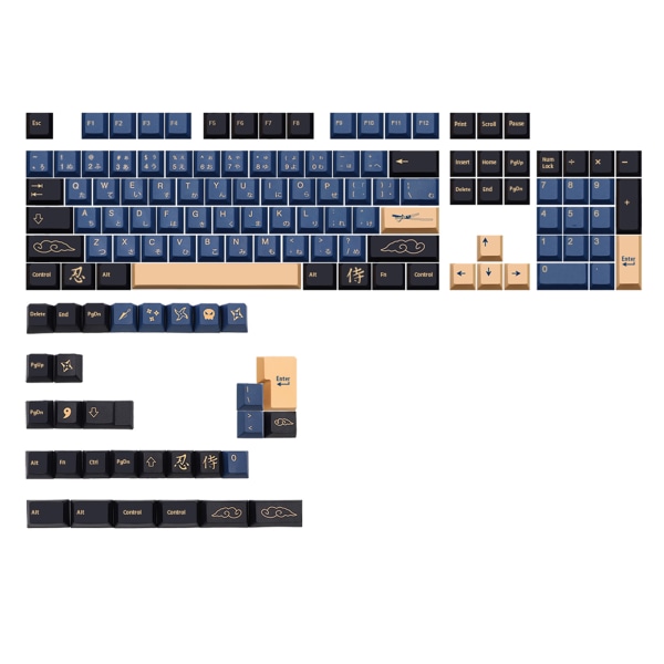 135 nycklar Samurai-tema för nyckelkapslar Japanska engelska PBT Dye Subbed Cherry Keycaps för MX Switch Mekanisk tangentbordsnyckel Blue