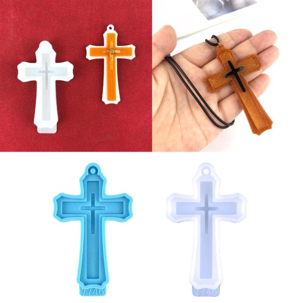Cross Resin Form,Crucifix Form Epoxiharts Form för DIY-gjutning Nyckelring Halsband Hänge Smycketillverkning Blue