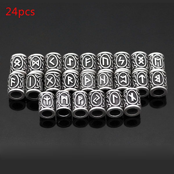 24x Nordiske Viking Rune Perler Armbånd Vest til Coast Paracord Hår Skæg Vintage Sølv Metal Perler til DIY Smykkefremstilling