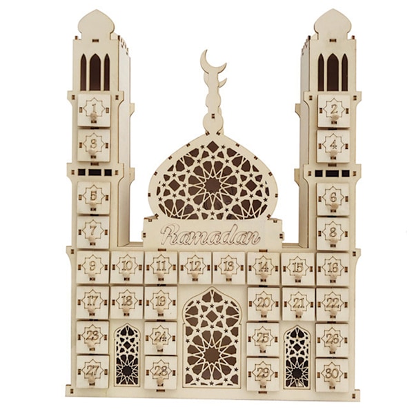 Eid Mubarak -joulukalenteri DIY Ramadan koristeet Puinen laatikosto Kotibilekoriste Puinen joulukalenteri