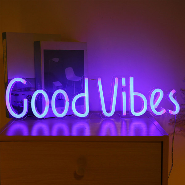 Good Vibes Neonhängande bokstäver Lampa för sovrum Öl Bar Pub Hotell Fest Restaurang Väggkonstdekoration 19,6" x 4,9" Pink