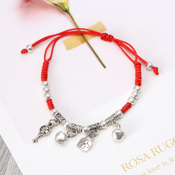 Fashion Lucky Jingle Bell Röd String Armband Anklets Amulett Justerbart flätat armband Present till pojkvän Flickvän