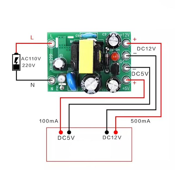 Højeffektiv ACDC Isoleret Strømmodul Board AC 110V-220V til DC5V 12V