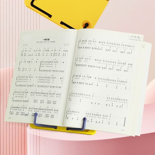 Sammenklappeligt musikstativ til skrivebord med sideclips, holder til noder