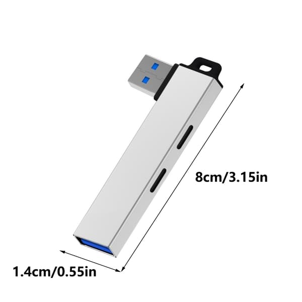 Kompakt USB3.0 Hub USB3.0 til 2 Type C + USB Udvidelsesdock til alle enheder Silver