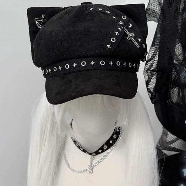 Basker Eyelet Painter Hat Cabbie Hat Kitten Ear Subkulturell Hodeplagg