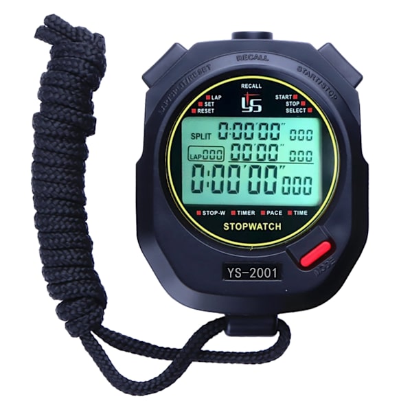 Digital Stoppur Timer 1/1000-sekunds Precision Stor Display Minne Handtimer Varv Split Digital Stoppur för Utomhusbruk