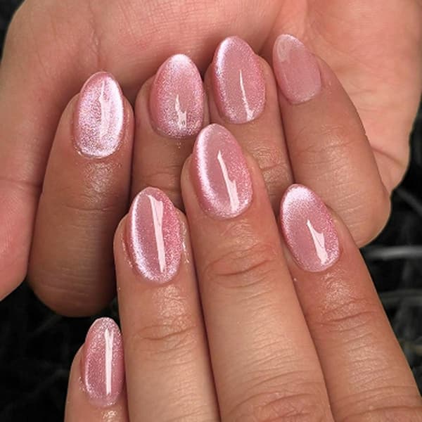 Fuld dækkende press-on manicure sæt i blød pink, mandelformet design, 24 dele