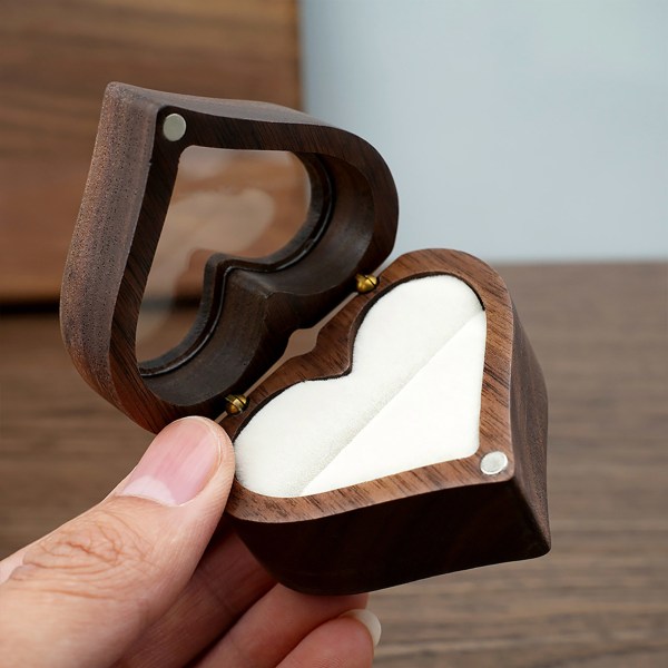 Bröllop Love Ring Box Valnöt Par Ring Förvaring Förpackning Presentkartong Hjärtformad trälåda Örhängen Örhängen Smyckeskrin White