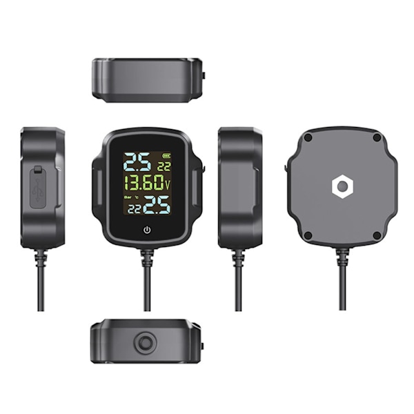 Motorcykel Däcktrycksövervakningssystem LCD-Display 2 Externa Sensorer