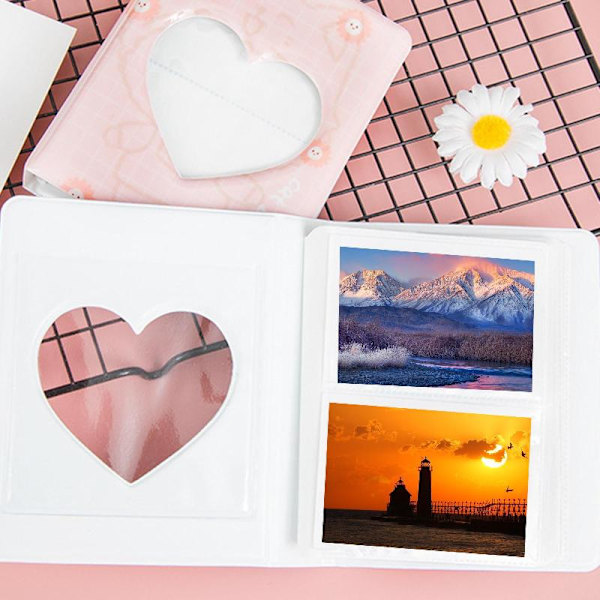Cartoon Bear Photo Album 3'' 64Pocket Love Heart Hollow Kpop Card Pärm Fotokort ID-hållare Fickor Namnkort Presentbok Blue
