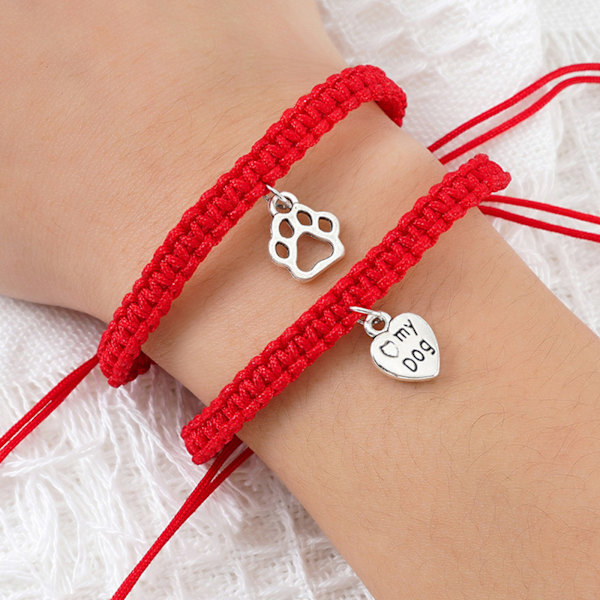 2st unisex handgjorda flätade rep Lucky Red String Armband Hund Charm Armband för familjen vänner Presenter till nyår null - Dalmatian