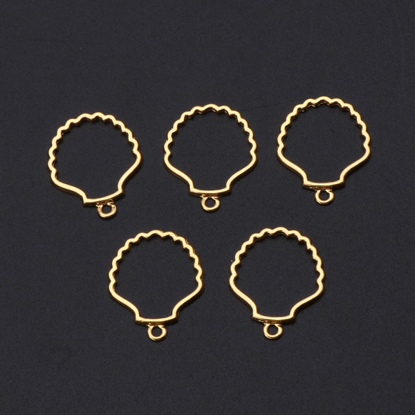 5 delar ihålig ram Bezel Berlock Hängen Cabochonsmycken Guld för Shell Form Berlock Foto Hållare DIY Smycken Halsband