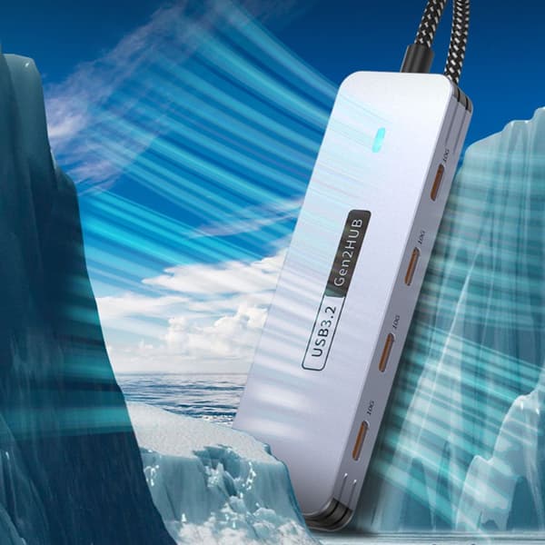 USB C-splitter i aluminiumlegering, 4 portar, 10 Gbps snabb hastighet för digitala enheter