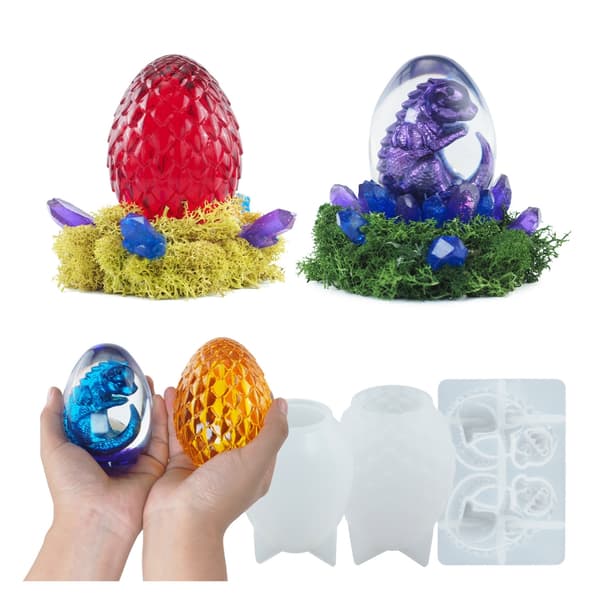 Draksäggsharts Silikonform med USB-driven träbelysningsbasstativ Scaled Dragon Egg