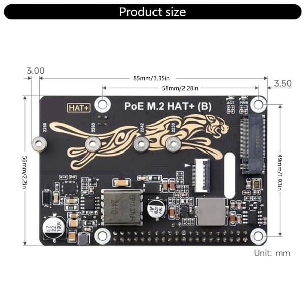 PCIe M.2 Adapter Power over Ethernet til udviklingskort, understøtter NVMe SSD