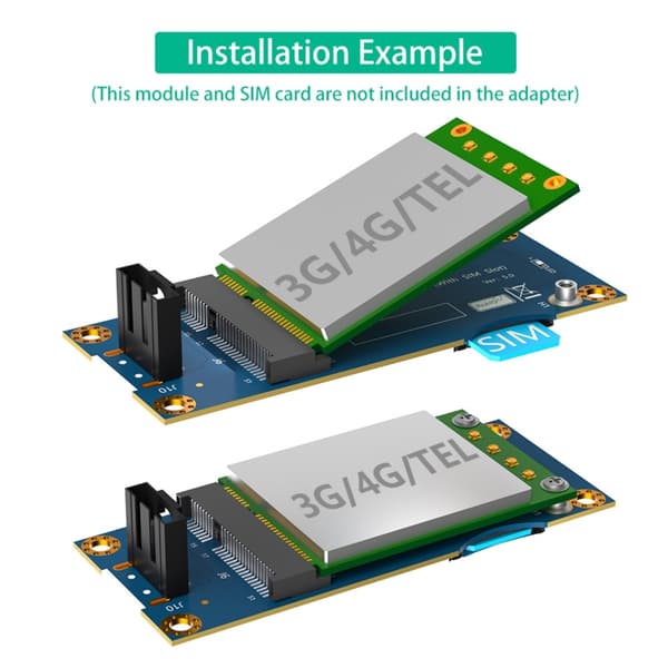 Mini PCIE - USB 2.0 -sovitin korttipaikalla WWAN LTE -verkkokortille