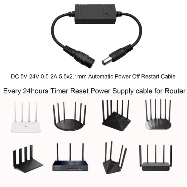 5V-24V 5,5x2,1mm WiFi Reset Rebooter 24 timmars automatisk omstartskabel för WiFi Bridge/för Cat/Router/Repeater Rebooter