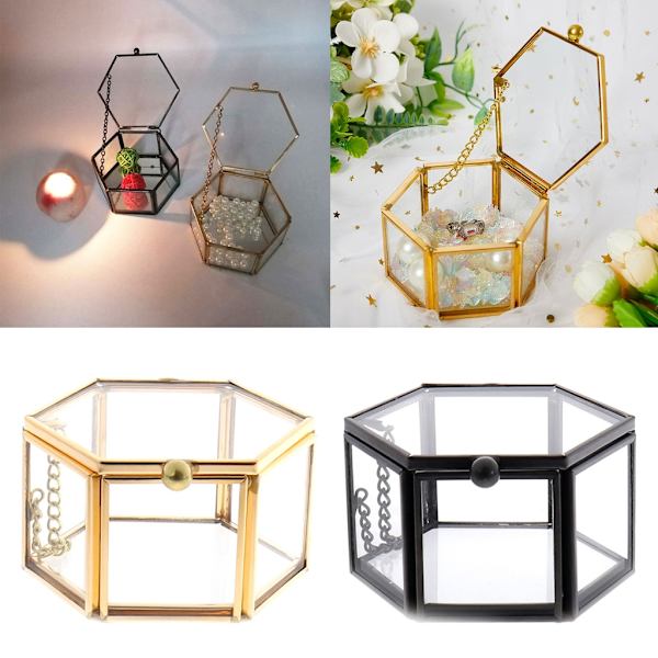 Kreativ Tom Geometrisk Glas Smyckeskrin Smycken Organisera Hållare Ringar Box Smycken Förvaring Bröllopspresent för kvinnor Gold