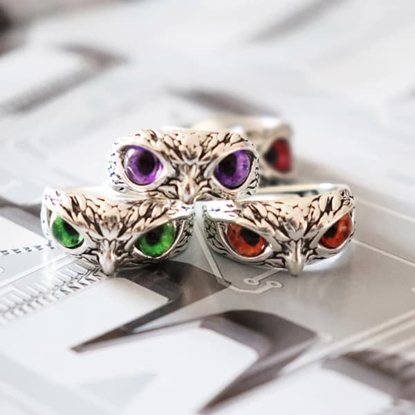 Søt Ugle Øye Ring Justerbar Ring Menn Kvinner Bryllup Finger Tilbehør 天蓝色