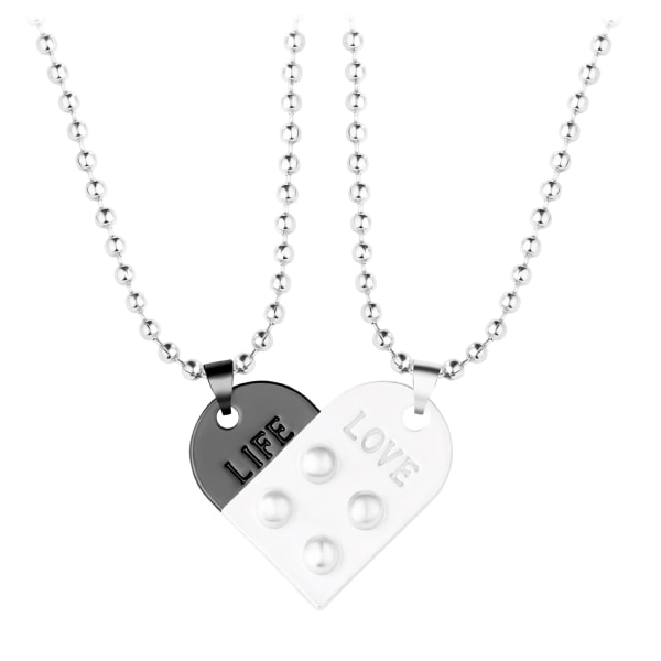 Alla hjärtans dag Halsband Brick Heart Halsband Set Par BFF Hans/hennes presenter för Le-go Elements Vänskap Silver