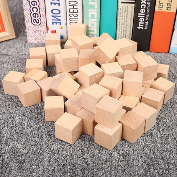 Byggklossar i träkub Leksakstapelblock Naturliga oavslutade block gör-det-själv-hantverk Montessorileksak för förskola 20 st.