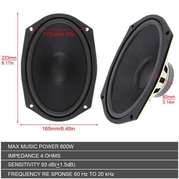 Kraftfull Subwoofer Ljud För Bil Universal Diskant Spole Högtalare 600W 12V
