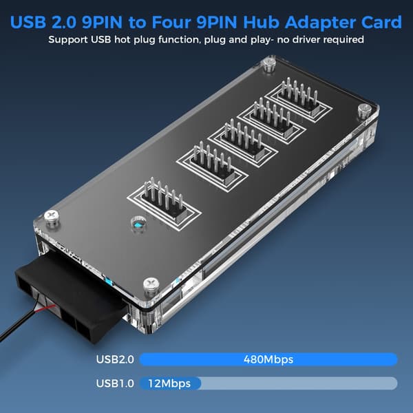 9-pinners USB-header-splitter med SATAs strømkabel, intern USB HUBs-utvidelse
