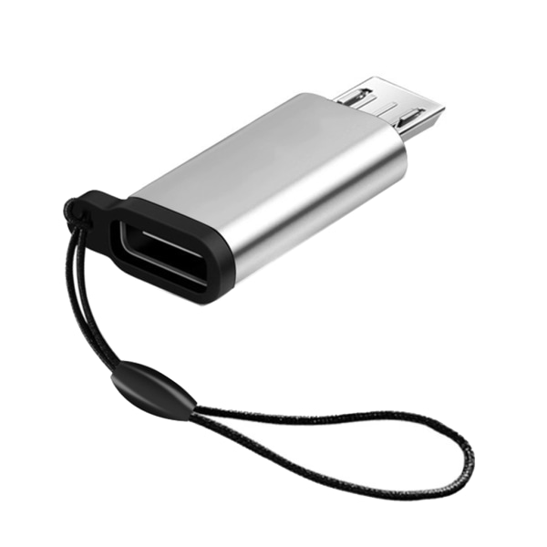 USB C Hona till Micro USB Hane Adapter Omvandlarkontakt med lanyard-stöd Laddning och datasynkronisering för bärbar telefon Silver