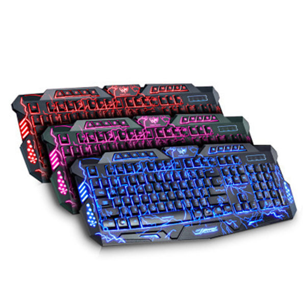 Trådbundet Gaming Tangentbord Sprickmönster LED Belyst Trefärgad Bakgrundsbelysning Tangentbord för Dator PC Laptop