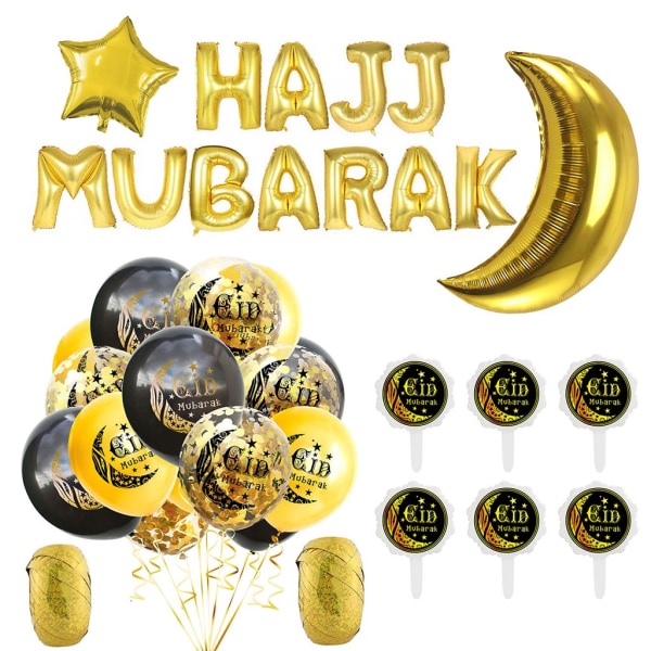 Eid Mubarak Banner Bogstaver Balloner Ramadan Kareem Stjerner Måneform Ramada