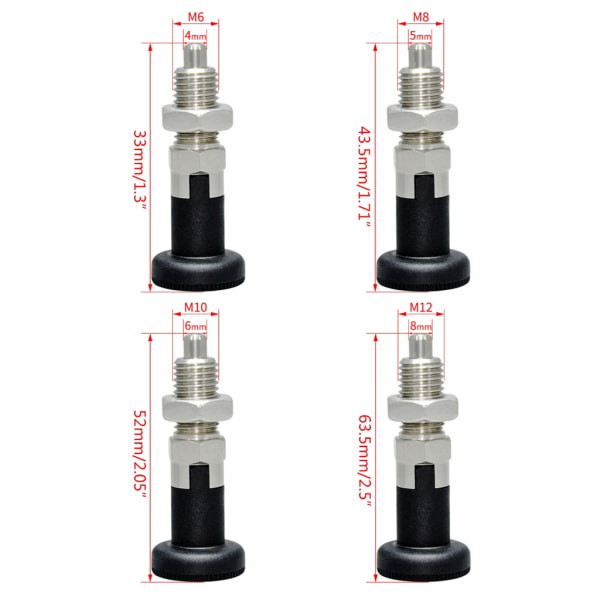 Återställningsknoppkolv i rostfritt stål Hållbar och lättanvänd fjäderkolv med kulnäsa 4 storlekar för olika applikationer M12