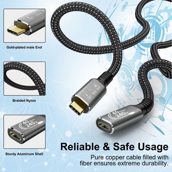 240W USB4.0-kabel 8K@60Hz videovisningskabel USB C 40 Gbps dataoverføring