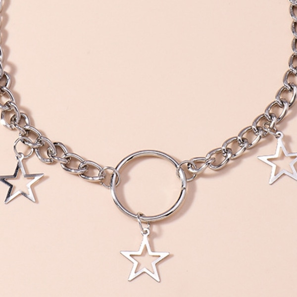 Europeiska och amerikanska smycken Punk Trend ihålig femuddig stjärna rund cirkel halsband kvinnlig nyckelbenskedja Kedja smycken