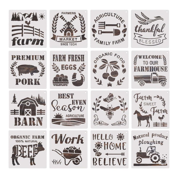 16 st Farmhouse mallar Konstritning Stencil för barn Måla kort göra DIY Scrapbooking Etikettkort Möbeldekoration