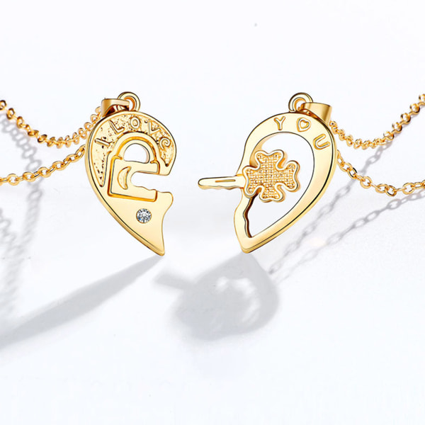 2x Personlig för Key Heart Pussel Halsband Set Interlocking Heart för Key Pendant Halsband för Kvinnor Par Smycken null - D