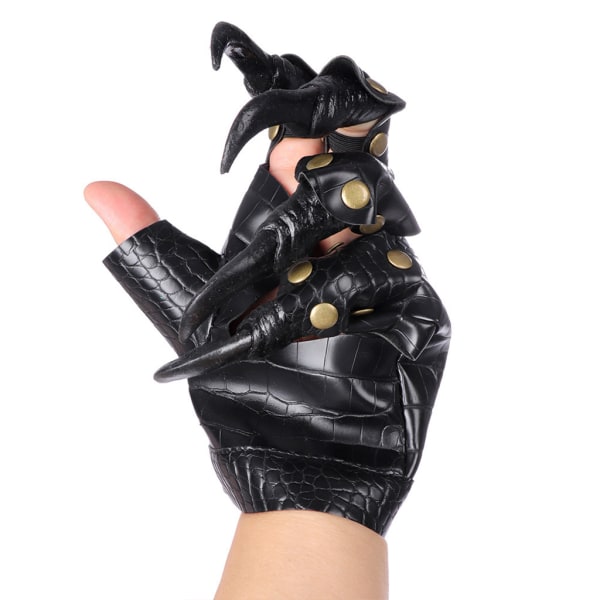 Halloween Dragon Claw Handskar Metall dubbade långa naglar konstlädervantar