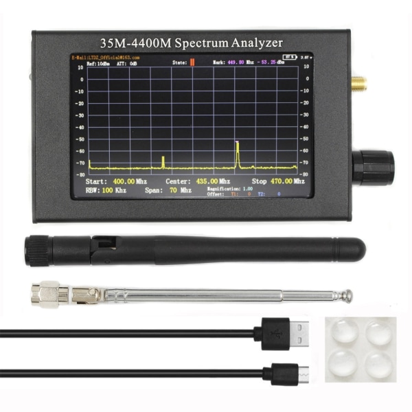 Frekvensanalysator 4,3 tum LCD-skärm Spektrumanalysator 35M-4400Mhz ADF4351 Handhållen frekvensliten testare med antenn