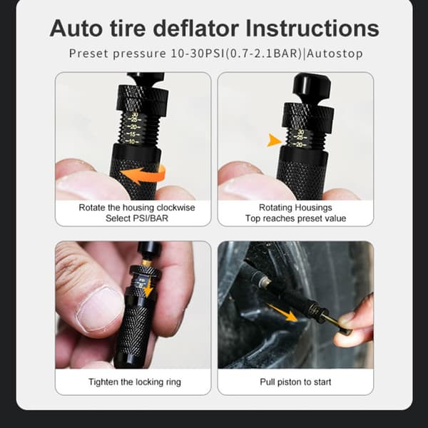 Automatiske dekktømmere, ventilhetter og bæreveske for enkel trykkjustering