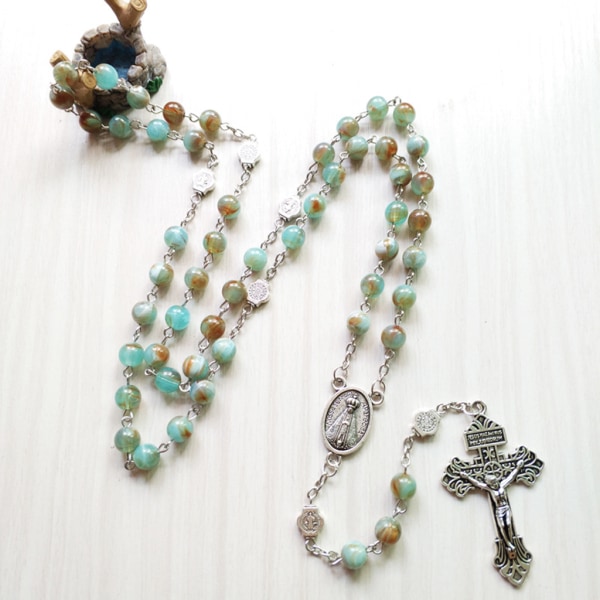 Rosenkrans pärlor halsband 6 mm med Jesus Kristus krucifix för kors katolska hänge