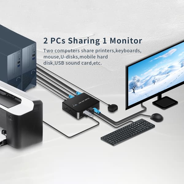 HDTV USB KVM Switch til 2 computere Del tastatur mus printer skærme