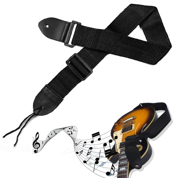 Vävning av PU-läderändar gitarrremmar, justerbar 2 tums nylon akustisk gitarrrem för elgitarrbas