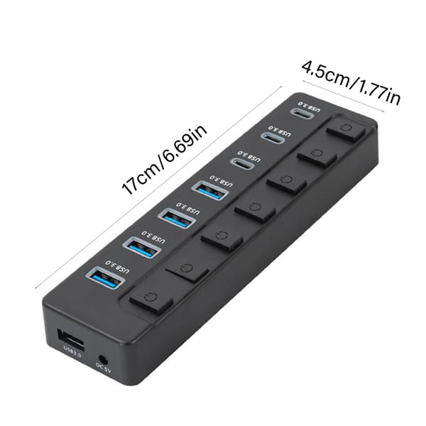 Snabb 5 Gbps USB C-adapter 7 Portar 4 USB3.0 3 Typ C med Strömbrytare