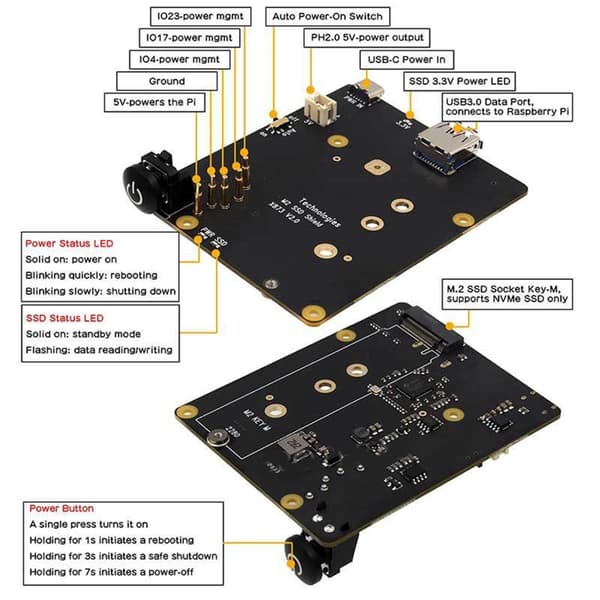 X873 M.2 Solid Disk Support Udvidelseskort Til rpi 4 Med LED-indikator