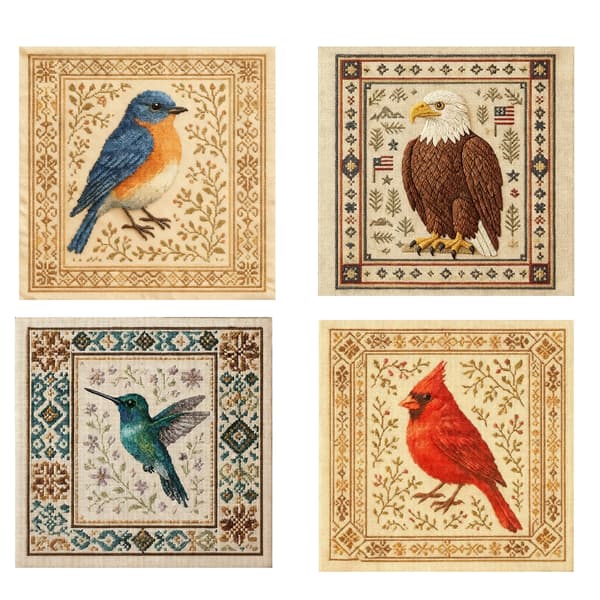 Fågelmönster Broderisats för Hemkonstprojekt Steg-för-steg-guide D