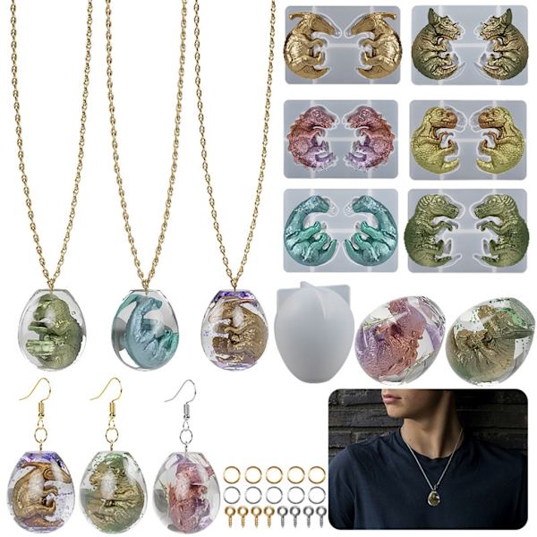 Form, örhängen Form Dinosaurieägg Form för hartshänge nyckelring, halsband, smyckestillverkning null - A Set